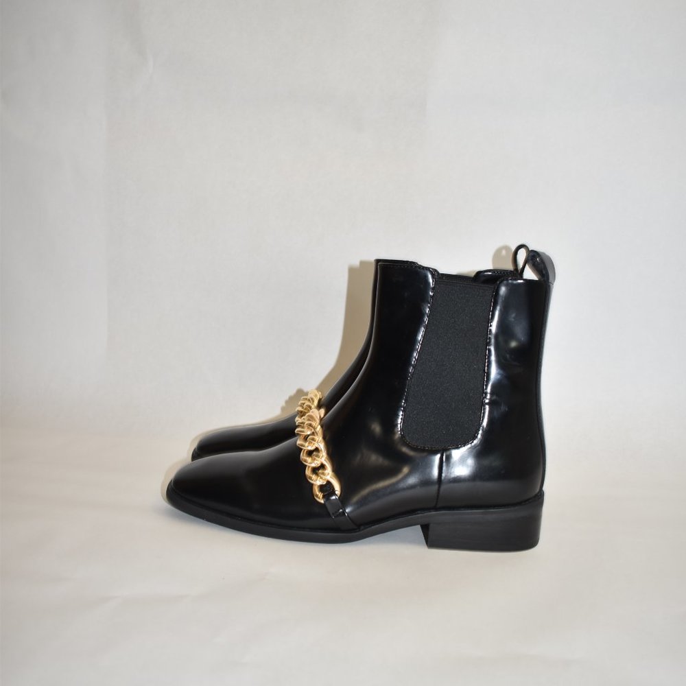 $250 Jeffrey Campbell Emrys Chelsea Boot Square Glossy Gold Chain 8 (Tb26) View 5